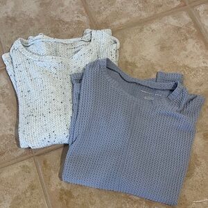 Cozy Knit Sweaters in Blue & White Heathered